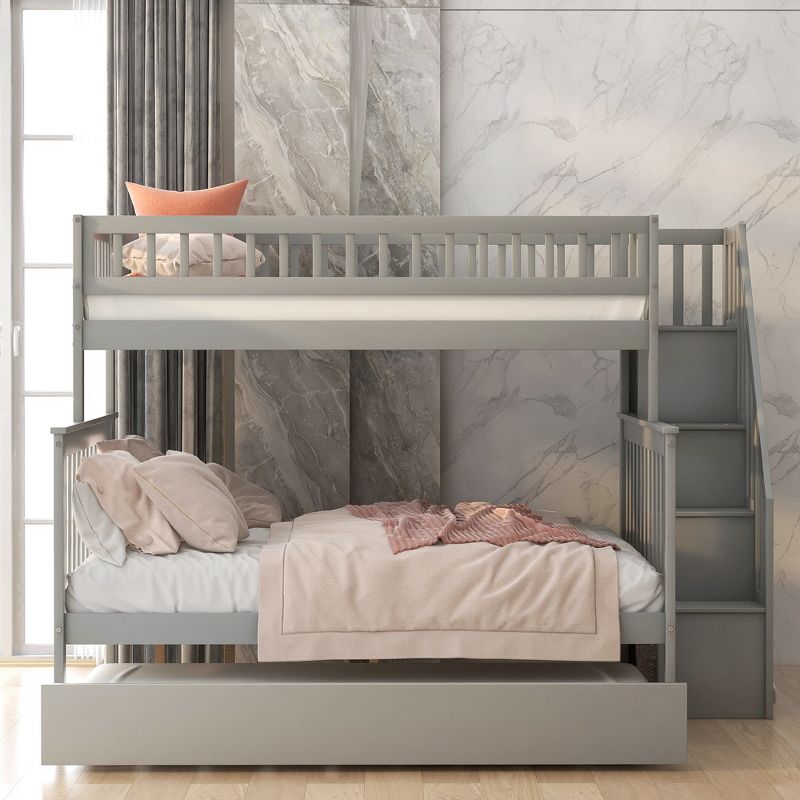 Twin over Full Bunk Bed with Trundle Bed and Staircase-ModernLuxe, 2 of 12