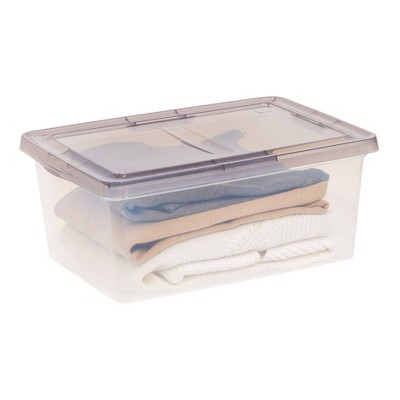 Clear Stackable Plastic Storage Bins with Gray Lids, Set of 8