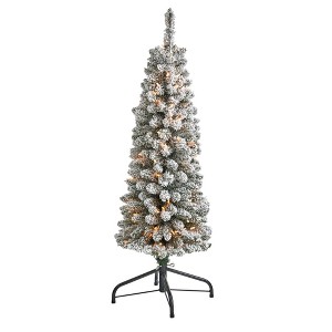 4ft Nearly Natural Pre-Lit Flocked Artificial Christmas Tree Clear Lights - 1 of 4