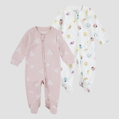 Image of Huggies Baby Girls' 2pk Food & Flowers Organic Sleep N' Play - Pink/White Newborn