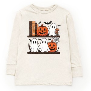 Halloween Bookshelf Ghosts - Toddler Long Sleeve Graphic Tee and Youth Long Sleeve Graphic T-Shirt - 1 of 3