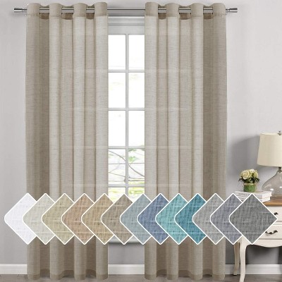 H.Versailtex Natural Linen Blended Semi-Sheer Curtains Privacy Assured with Nickel Grommet 2 Panels