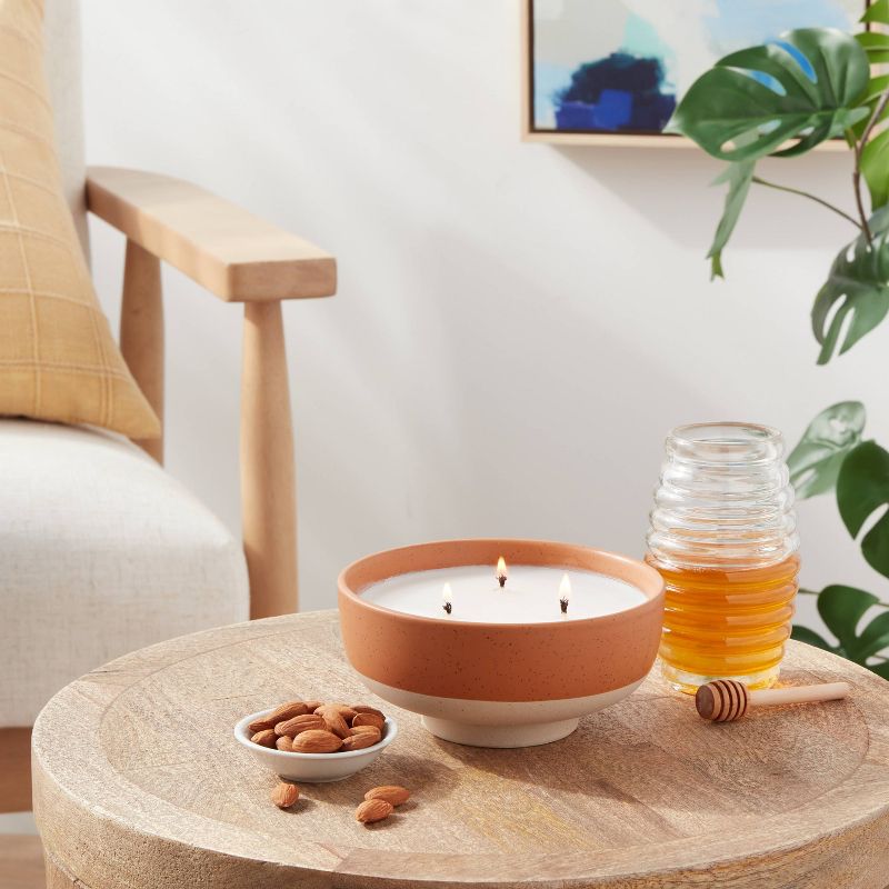 3-Wick Textured Ceramic Honey Oatmilk + Almond Footed Jar Candle Orange 13oz - Threshold&#8482;, 3 of 8