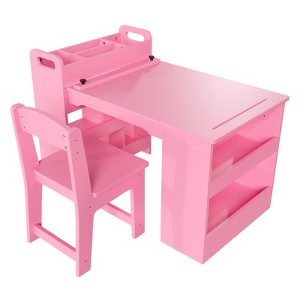 Kids Art Table with Chairs, Children's Wooden Furniture, Craft Table with Large Storage Shelves, Wooden Drawing Desk, for Classroom, Daycares, Home - 1 of 4