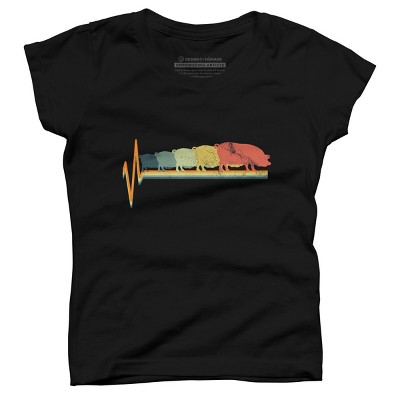 Girl's Design By Humans Heart Beat Retro Rainbow Pig By Luckyst T-Shirt