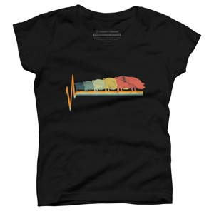 Girl's Design By Humans Heart Beat Retro Rainbow Pig By Luckyst T-Shirt - 1 of 2