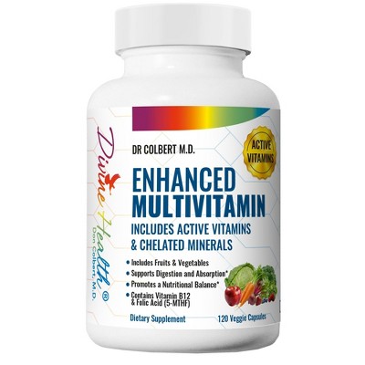 Divine Health Enhanced Multivitamin Capsules containing Active Vitamins, Chelated Minerals, Fruits and Vegetables (120 veggies capsules)
