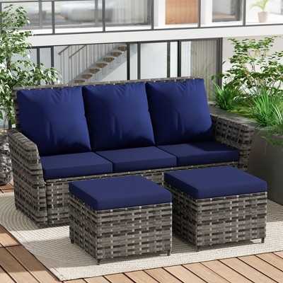 TiramisuBest 3-Piece Outdoor PE Wicker Patio Furniture Set with 2 Ottomans, All-Weather Conversation Set for Porch/Backyard/Balcony (Light Gray)