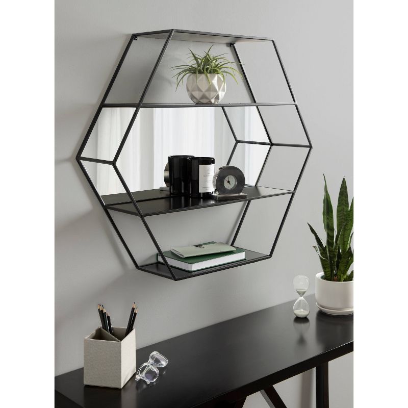 28&#34; x 24&#34; Lintz Hexagon Decorative Wall Mirror Shelf Black - Kate &#38; Laurel All Things Decor, 6 of 9