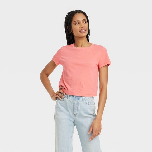 Women's Shrunken Short Sleeve T-shirt - Universal Thread™ Coral Red Xs :  Target