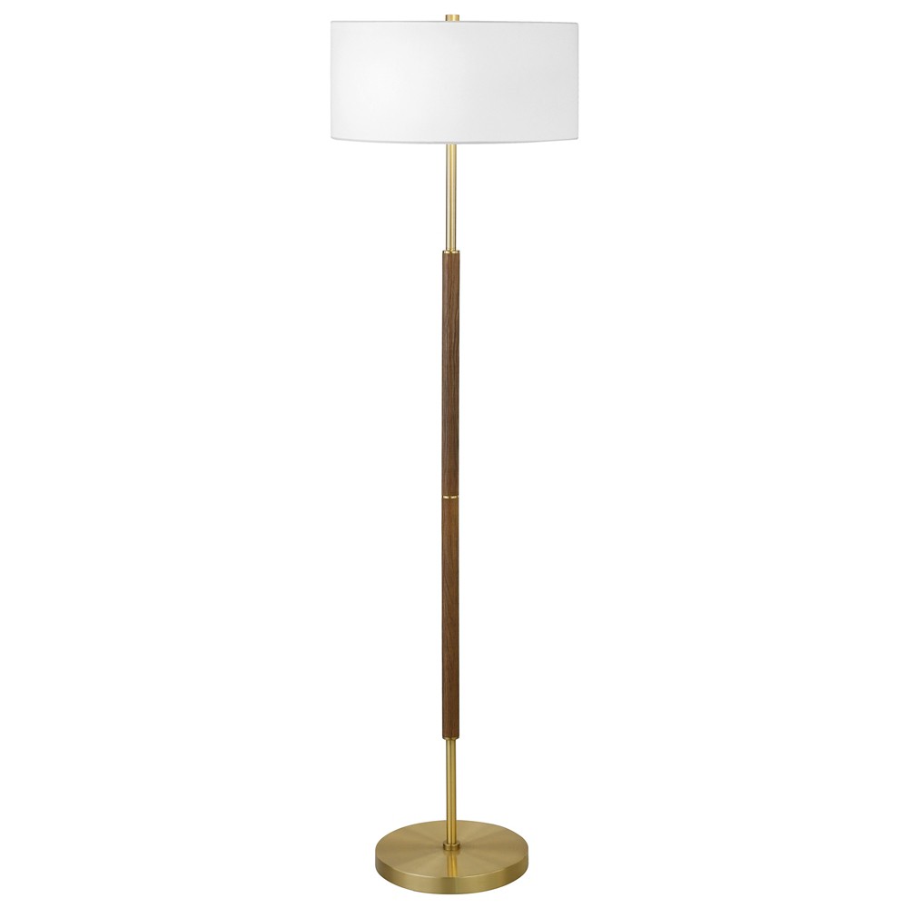 Hampton & Thyme 2-Light Floor Lamp with Fabric Shade Rustic Oak/Brass/White