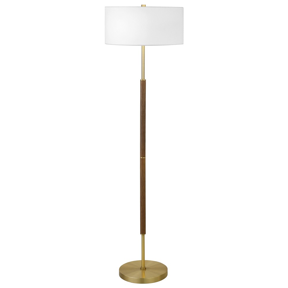 Photos - Floodlight / Street Light Hampton & Thyme 2-Light Floor Lamp with Fabric Shade Rustic Oak/Brass/Whit