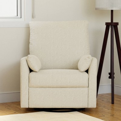 Cream Linen Swivel Recliner with Wood Frame