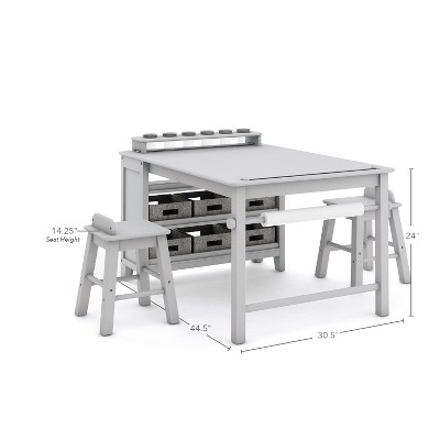 Gray Wooden Kids' Art Table and Stool Set with Storage