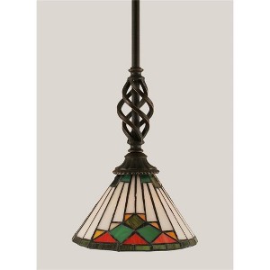 Toltec Lighting Elegante 1 - Light Pendant in  Dark Granite with 7" Green Sunray Art Glass Shade - 1 of 1