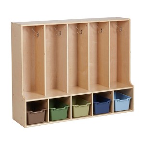ECR4Kids Streamline 5-Section Coat Locker with Bench and Scoop Front Storage Bins, Toddler Size, Natural - 1 of 4