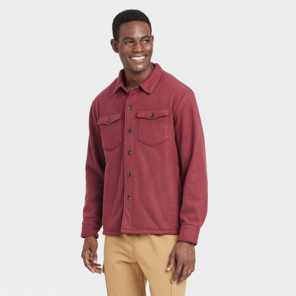 Men's Long Sleeve Shirt Jacket - Goodfellow & Co™ Maroon XL: Recycled Polyester, Midweight Fleece,