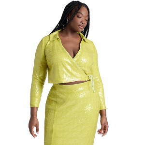 ELOQUII Sequin Wrap Collared Top - 1 of 4