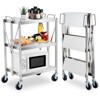 Folding Utility Cart, Stainless Steel Collapsible Service Cart 133 Lbs Large Loading per Shelf, Sturdy 3-Tier Rolling Cart with Wheels Lockable - 2 of 4