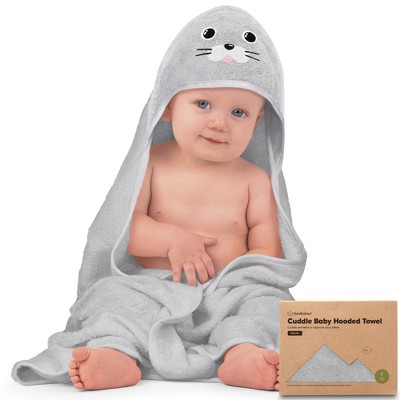Image of KeaBabies Cuddle Baby Hooded Towel, Organic Baby Bath Towel, Hooded Baby Towels, Baby Beach Towel for Newborn, Kids (Seal)