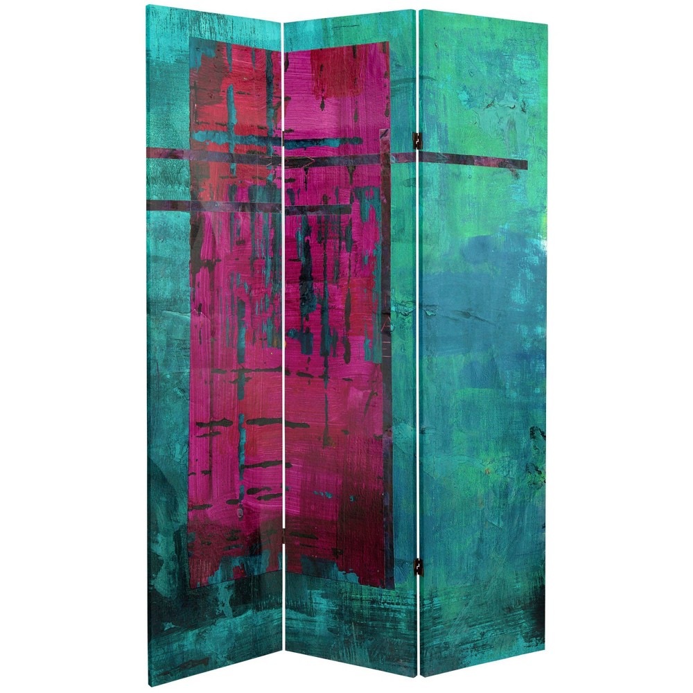 Photos - Other Furniture 71" Double Sided Canvas Room Divider Turquoise/Magenta - Oriental Furniture: Privacy Partition Screen