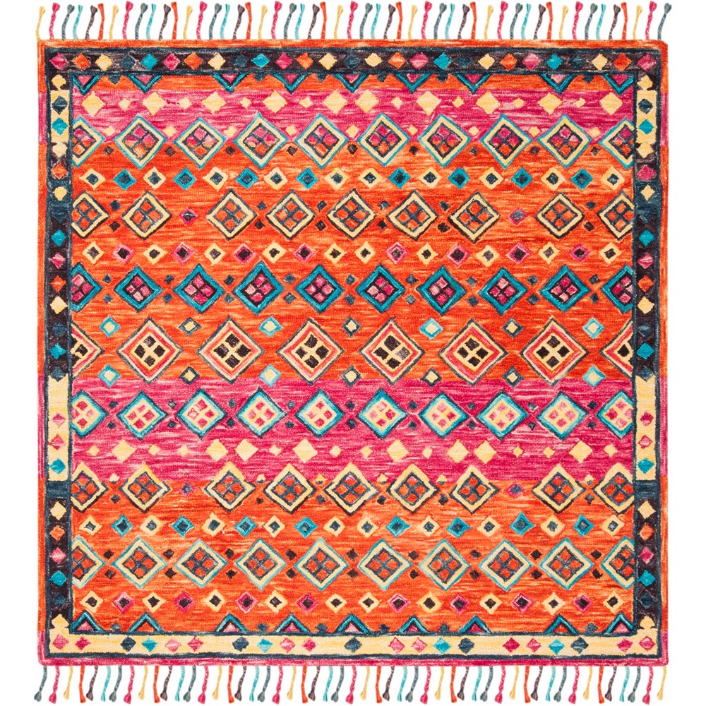 7'x7' Geometric Tufted Square Area Rug Orange/Fuchsia - Safavieh