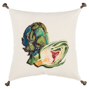 20"x20" Oversize Artichoke Square Throw Pillow Cover Green - Rizzy Home: Cotton Canvas, Industrial Farmhouse Style, Hidden Zipper - 1 of 4
