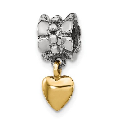 Black Bow Jewelry Sterling Silver & 14k Yellow Gold Heart Dangle Bead Charm