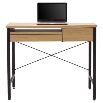Ashwood Compact Home Office Desk with Drawers in Ashwood/Black - Studio Designs
