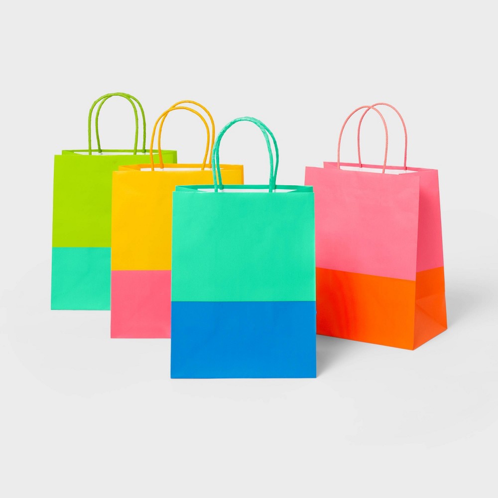 Photos - Other Souvenirs 4pk Colorblock Small Gift Bags - Spritz™