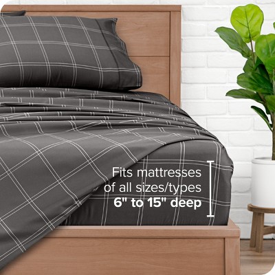 Twin XL Grey and White Plaid Microfiber Sheet Set