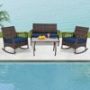 Costway 4 PCS Wicker Rocking Set with Loveseat & Coffee Table Heavy-Duty Metal Frame - 3 of 4