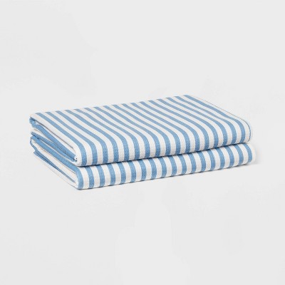 2pc Quick Dry Striped Waffle Oversize Bath Towel Blue - Room Essentials™