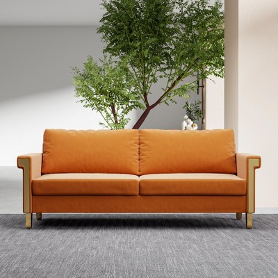 NicBex Couches for Living Room 76" Sofa Velvet Upholstered 2-Seat Couch Soft Sponges Modern Designs Sofa with Gold Trim and Cozy Cushions