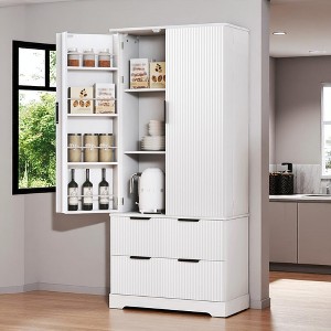 72" Fluted Pantry Cabinet with 2 Drawers & 8 Door Spice Racks, Tall Freestanding Storage Cupboard for Kitchen, Dining Room - 1 of 4