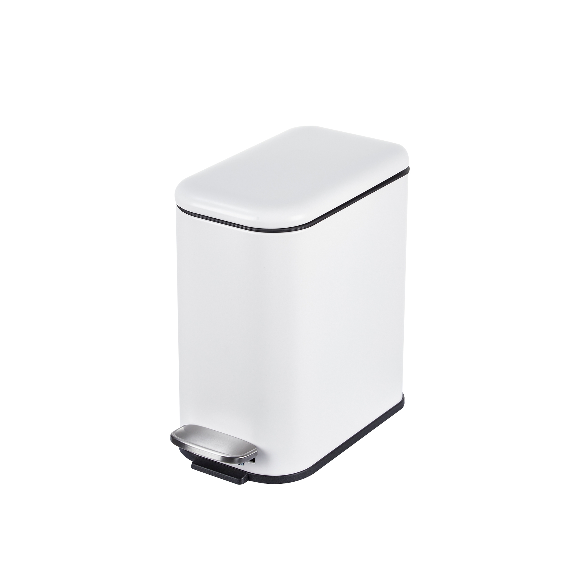 Garvee 1.3 Gal Small Stainless Steel Trash Can with Lid, Slim Bathroom Garbage Can Step Pedal for Bedroom Office Toilet, White