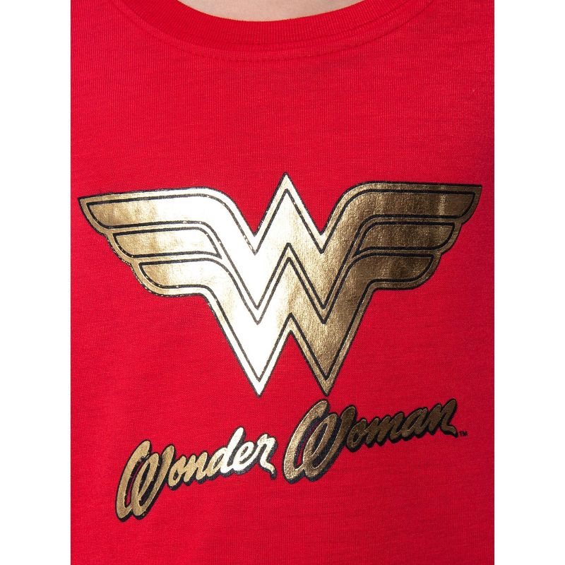 DC Comics Girls' Wonder Woman Gold Foil Logo Shirt and Shorts Pajama Set WW Logo, 4 of 6