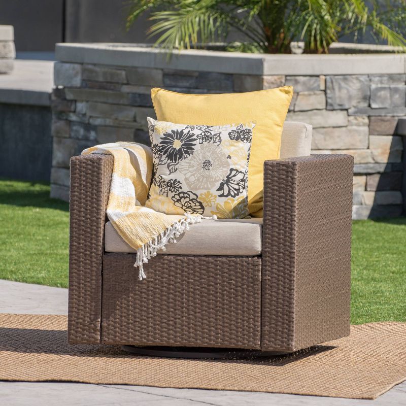 Puerta Wicker Outdoor Patio Swivel Club Chair - Brown/Gray - Christopher Knight Home, 3 of 7