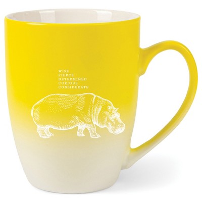 Elanze Designs 12 Ounce Ceramic Decorative Laser Engraved Giftable Novelty Tea Coffee Cup Mug Yellow and White Hippo Wise Fierce Determined Curious