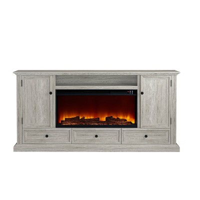 72" Vintage TV Stand for TVs up to 70" with Electric Fireplace Light Gray - Festivo