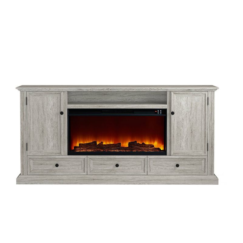 72&#34; Vintage TV Stand for TVs up to 70&#34; with Electric Fireplace Light Gray - Festivo, 1 of 10