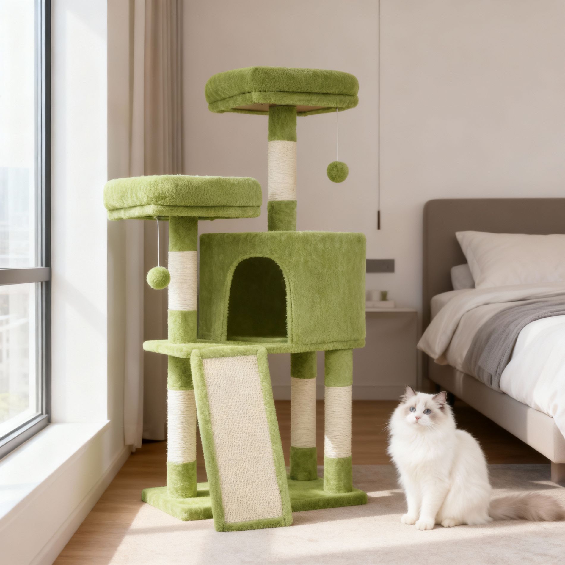 Feandrea 45.3″ H Cat Tree Cat Tower, Multi-Level Cat Play House, Climbing Tree