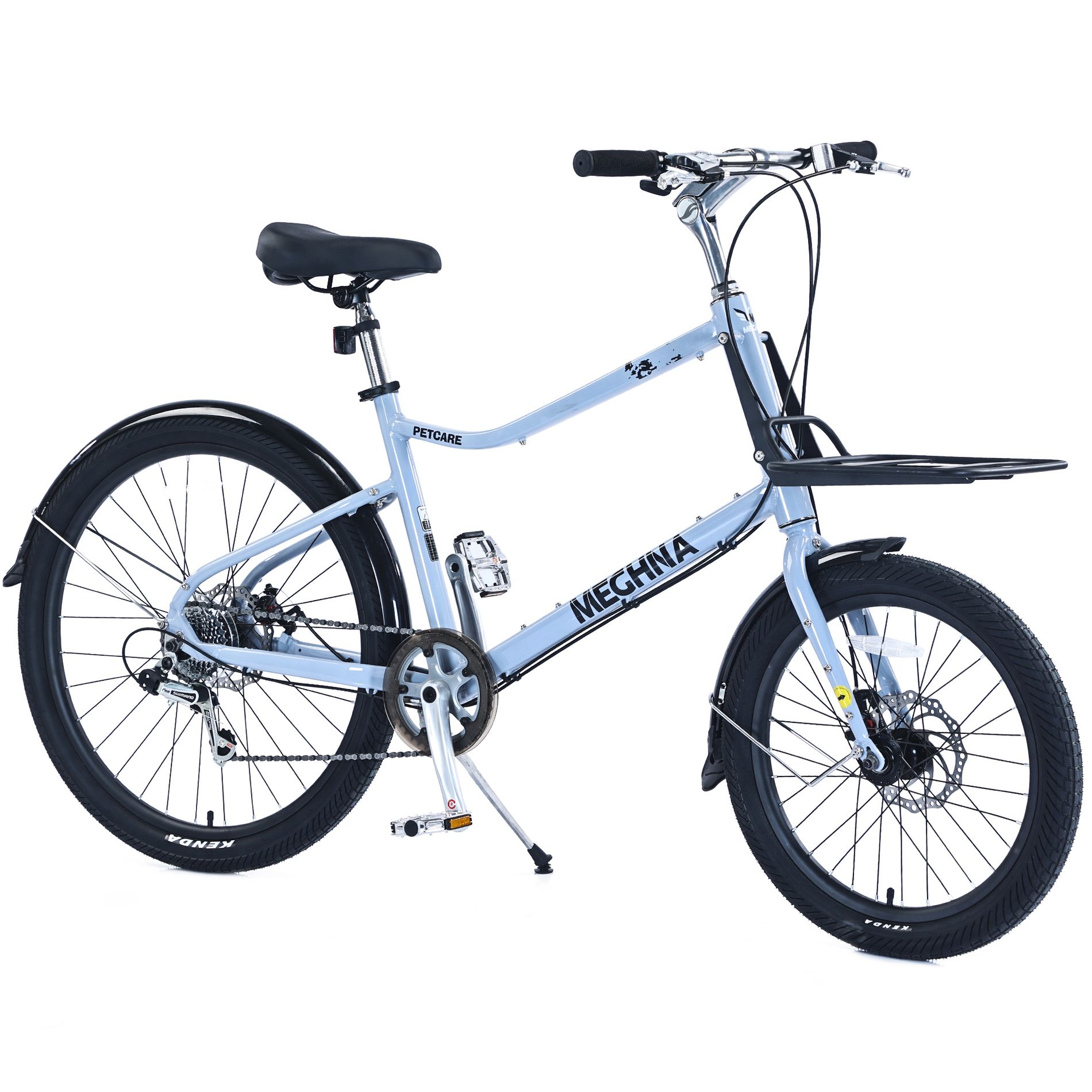 YONWAY 26 Inch 7 Speed Cruiser Bike, Front 20 Inch Rear 26 Inch City Bike, Practical Commuting Bike with front shelf for Women and Men (Blue)