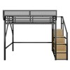 TIRAMISUBEST Full Size Loft Bed with stairs, metal frame, storage shelves, wardrobe for Kids Teens Adults, Black - 3 of 4