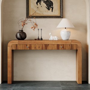 HDZNVF Rustic Console Table with Fluted Drawer Front, Entryway Table with Curved Corners and Thick Legs, Brown - 1 of 4