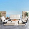 Modern Outdoor Sofa Set with Plush Cushions & WoodLook Metal Frame - 3 of 4