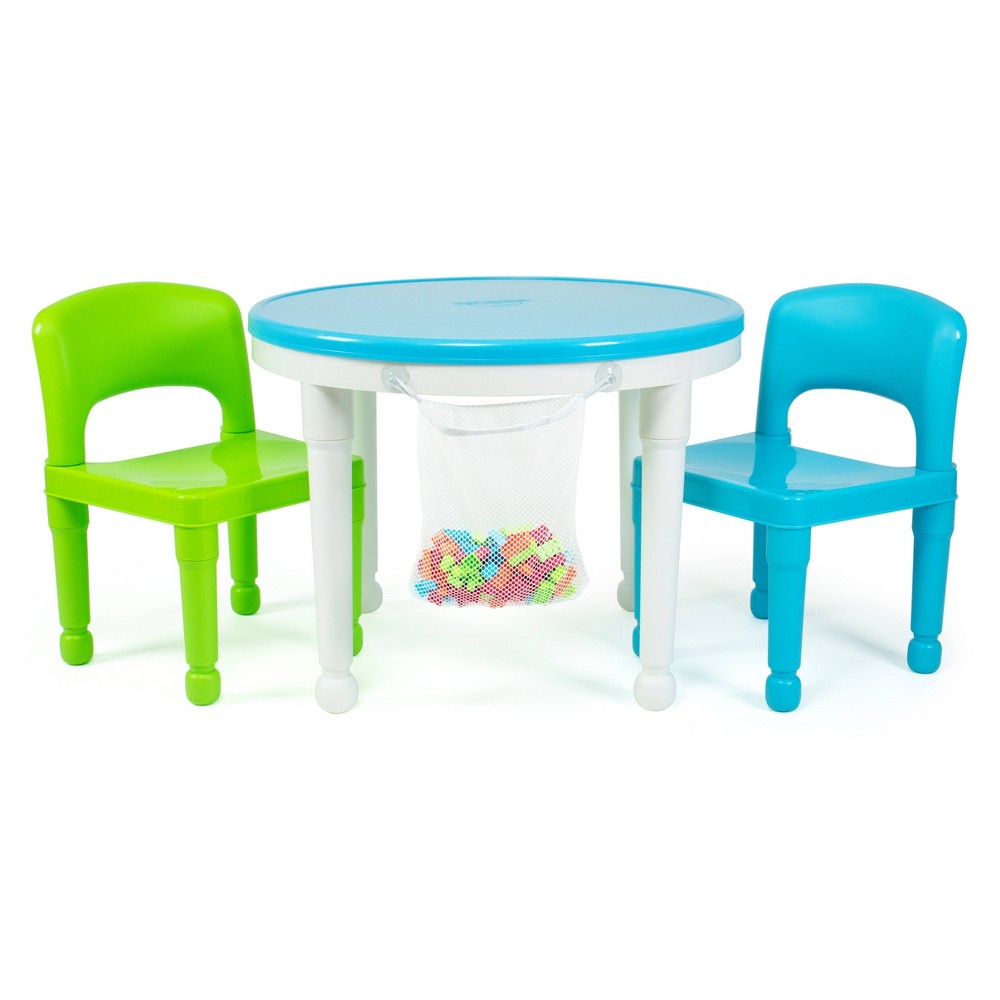 Photos - Other Furniture 3pc Kids' 2 in 1 Round Activity Table with Chairs Blue/Green - Humble Crew
