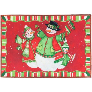Olivia's Home Cheerful Snow Family Doormat – 22" x 32" Indoor/Outdoor Winter Welcome Mat with Snowman Design - 1 of 3