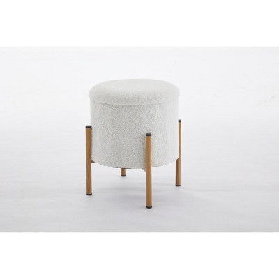 FURNIinspire Ottomans and Benches Round Storage Ottoman with Metal Base Elegant Simple Design for Contemporary Living, White, 14.6"*13"*6.7"