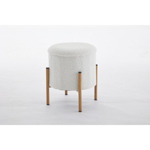 FURNIinspire Ottomans and Benches Round Storage Ottoman with Metal Base Elegant Simple Design for Contemporary Living, White, 14.6"*13"*6.7" - 1 of 4